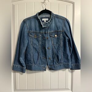 Ann Taylor Loft Denim Jacket Sz X Small 3/4 Sleeve Cotton Linen Blend Spring